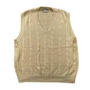 Vintage 90s Jacobson's Cream Cable Knit V-Neck Sweater Vest Ramie Cotton Grandpa